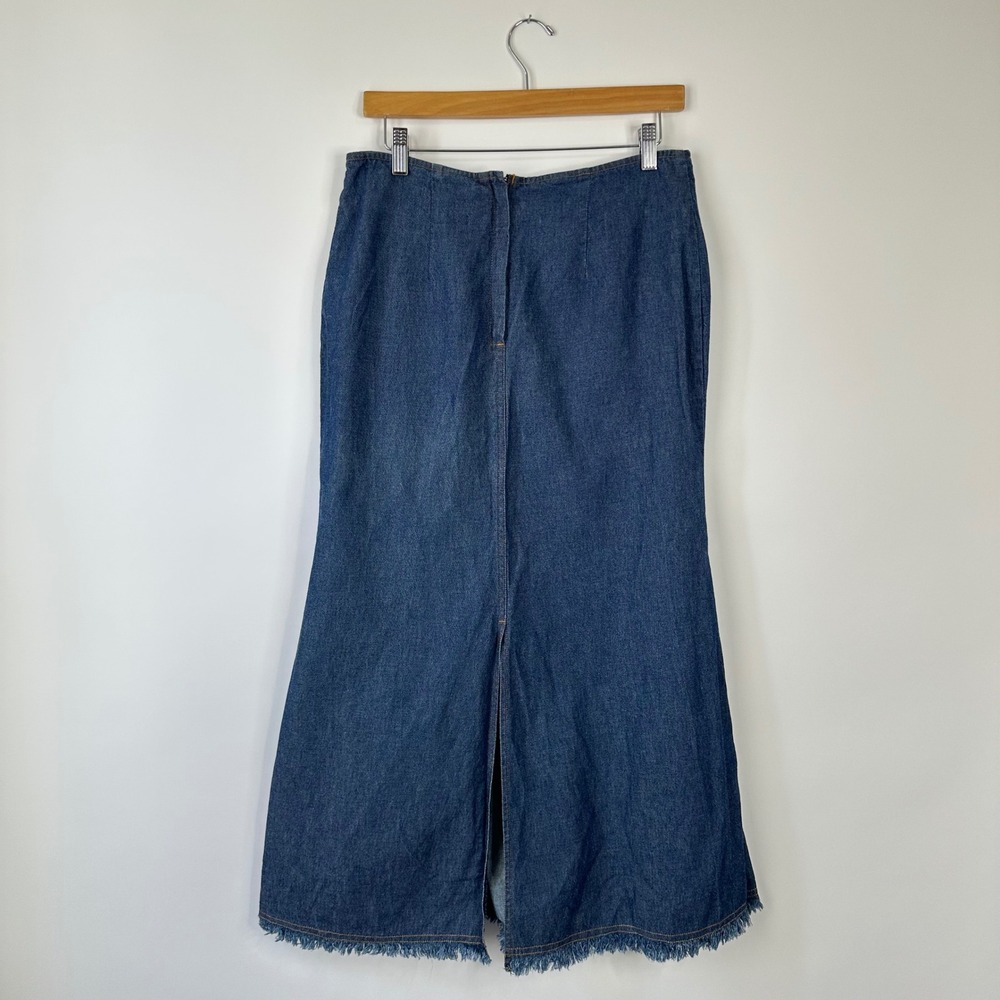 Forenza Denim Maxi Skirt Size 30 Blue Jean Mermaid Frayed Hem 100% Cotton - Picture 3 of 6